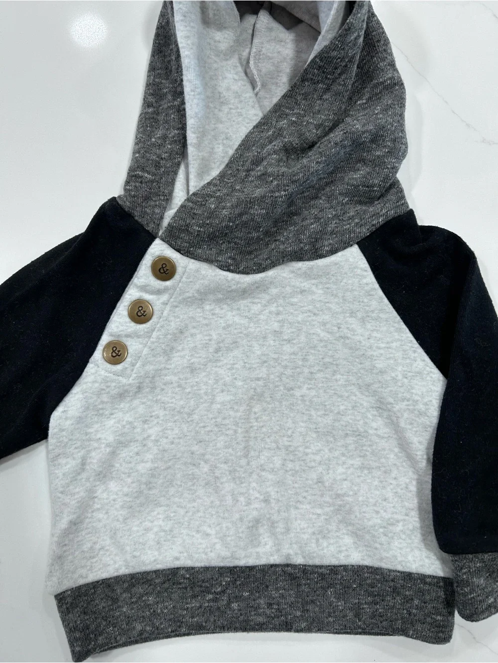 Baby Gray and Black Hooded Pullover - 6M